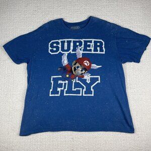 Y2K Super Mario Super Fly (2012) T Shirt Sky AOP Blue Big Graphic  - Men Size XL